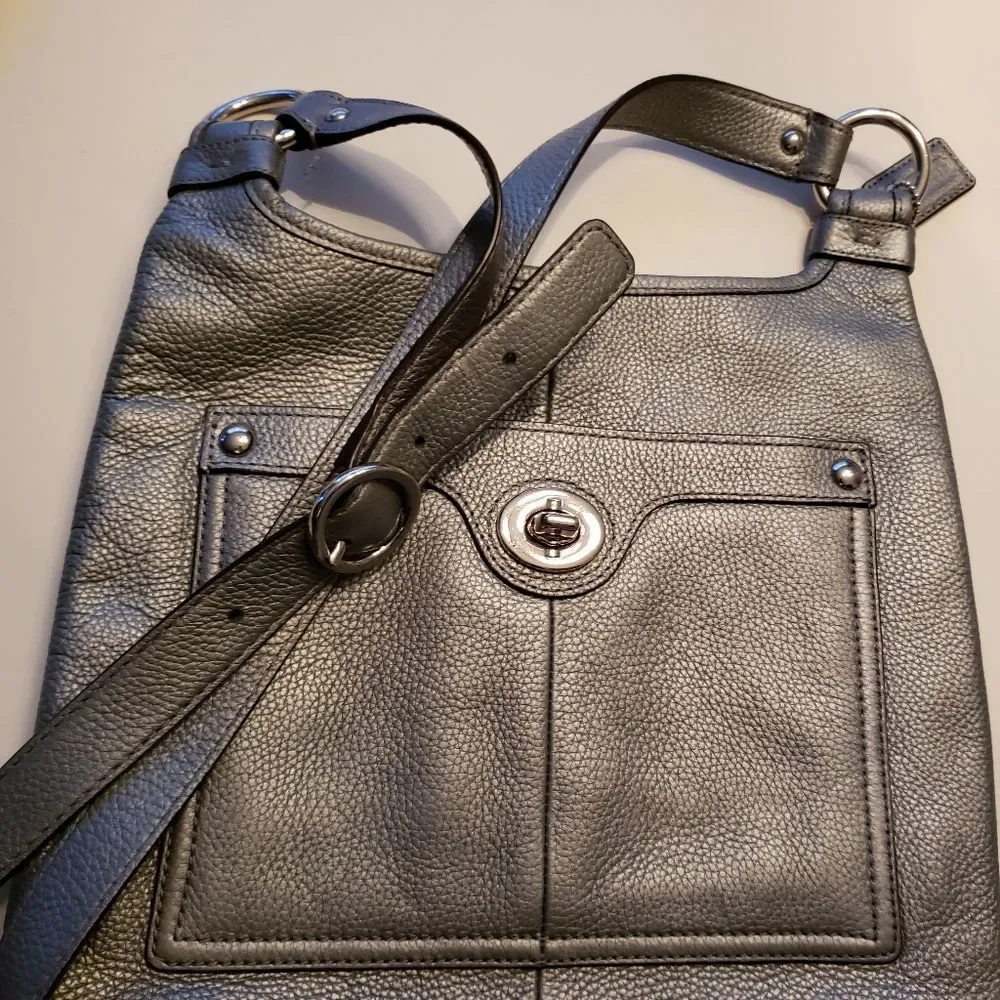 Coach Metallic Crossbody Silver Pewter Mid Size - Picture 7 of 16